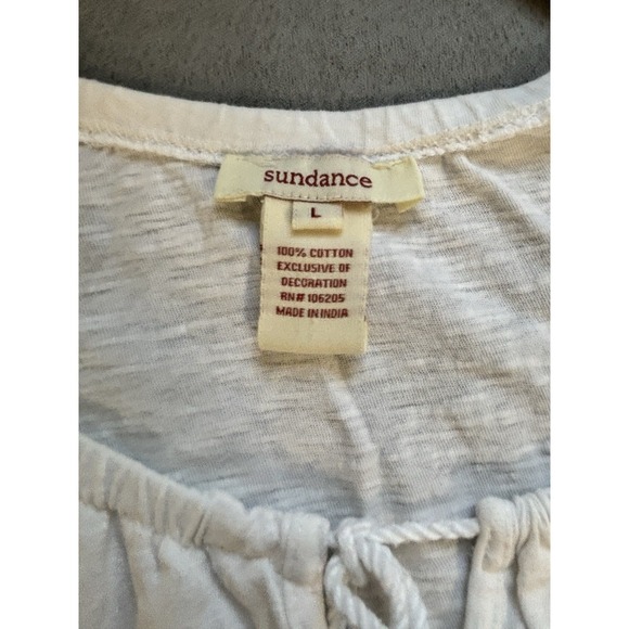 Sundance Sz L Lace Trim Top Peasant Boho Cottage Flowy Natural Coastal Cowgirl - Picture 3 of 11